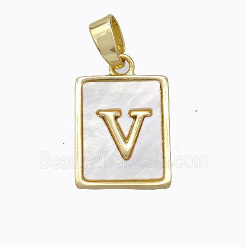 Copper Letter-V Pendant Pave Shell Gold Plated