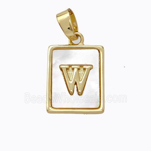 Copper Letter-W Pendant Pave Shell Gold Plated