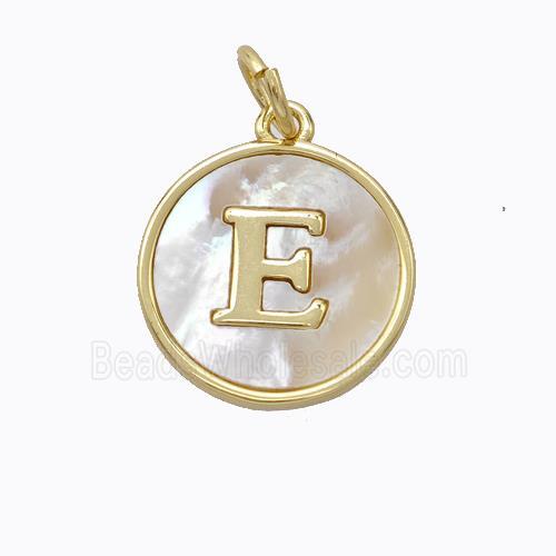 Copper Letter-E Pendant Pave Shell Gold Plated