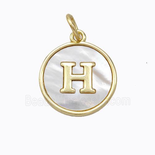Copper Letter-H Pendant Pave Shell Gold Plated