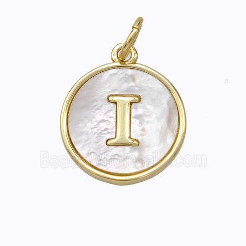 Copper Letter-I Pendant Pave Shell Gold Plated
