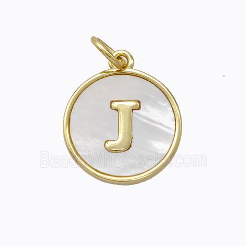 Copper Letter-J Pendant Pave Shell Gold Plated