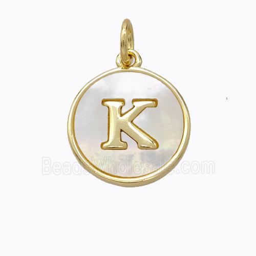 Copper Letter-K Pendant Pave Shell Gold Plated
