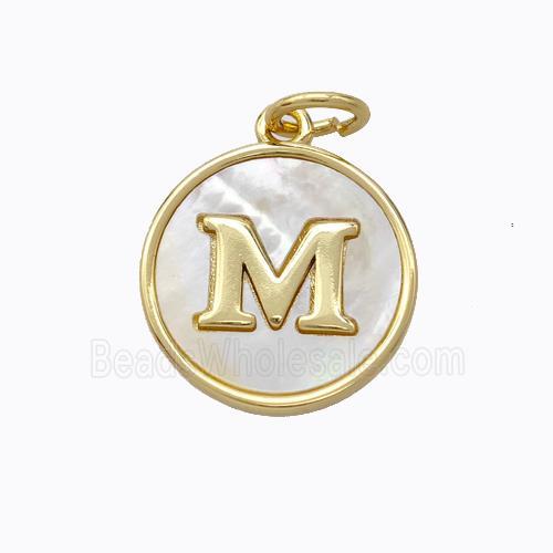 Copper Letter-M Pendant Pave Shell Gold Plated
