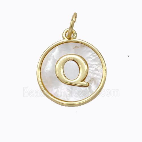 Copper Letter-Q Pendant Pave Shell Gold Plated