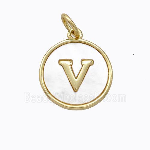 Copper Letter-V Pendant Pave Shell Gold Plated