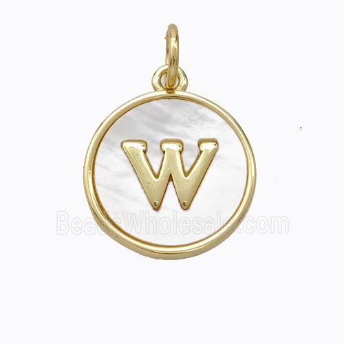Copper Letter-W Pendant Pave Shell Gold Plated