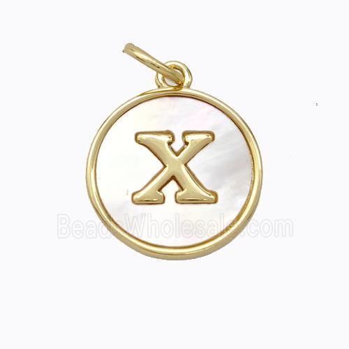 Copper Letter-X Pendant Pave Shell Gold Plated