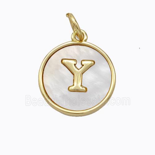 Copper Letter-Y Pendant Pave Shell Gold Plated