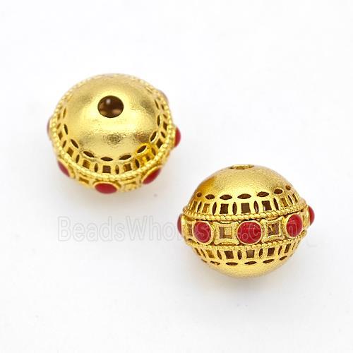 Copper Round Beads Pave Howlite Gold Plated