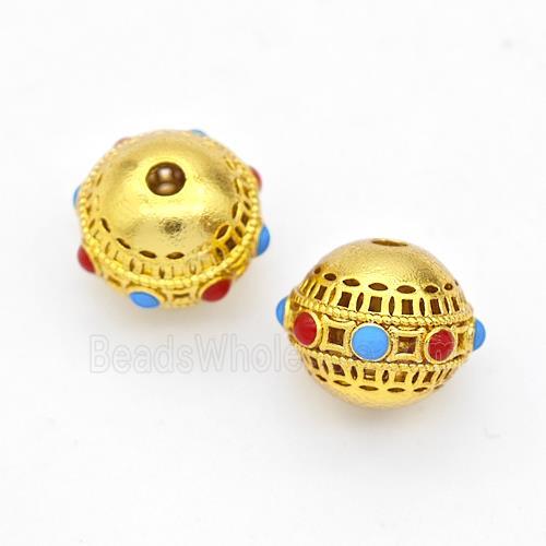 Copper Round Beads Pave Howlite Gold Plated