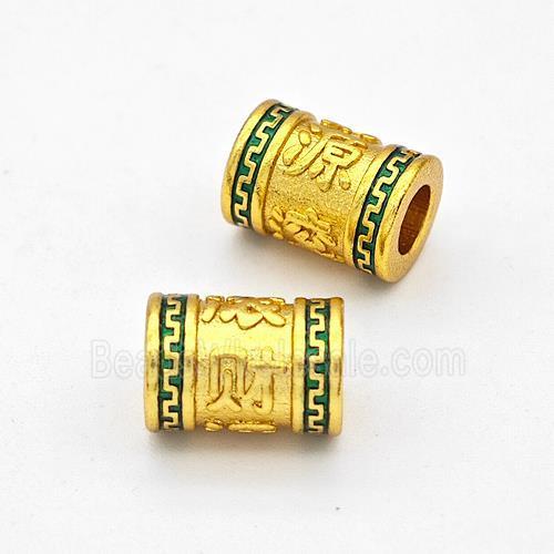 Copper Tube Beads Green Painted Large Hole Gold Plated