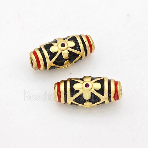 Copper Rice Beads Black Enamel Gold Plated