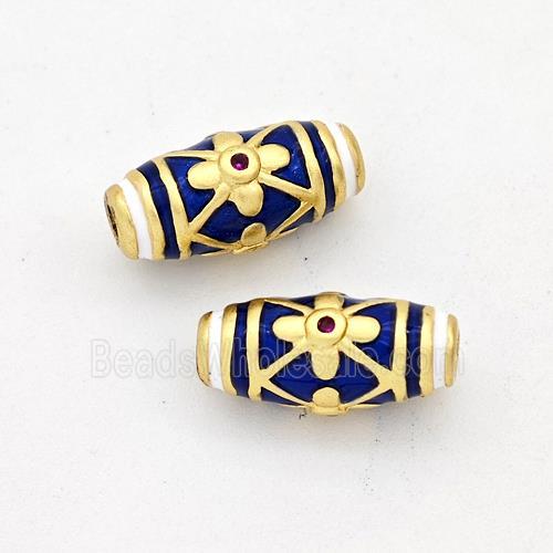 Copper Rice Beads Darkblue Enamel Gold Plated