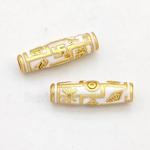 Copper Rice Beads White Enamel Gold Plated