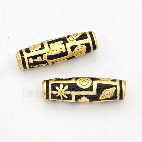 Copper Rice Beads Black Enamel Gold Plated