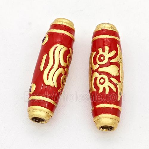 Copper Rice Beads Red Enamel Gold Plated
