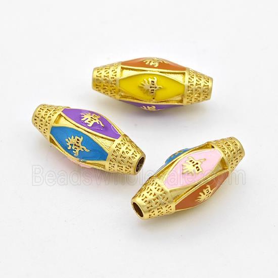 Copper Rice Beads Multicolor Enamel Large Hole Gold Plated