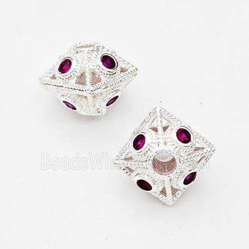 Copper Bicone Beads Pave Zirconia Shiny Silver