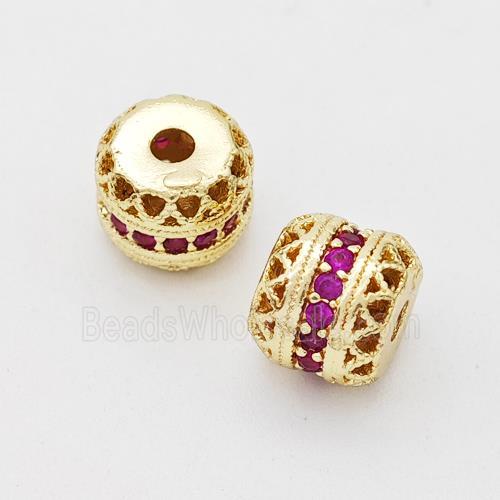 Copper Rondelle Beads Micro Pave Zirconia Hollow Gold Plated