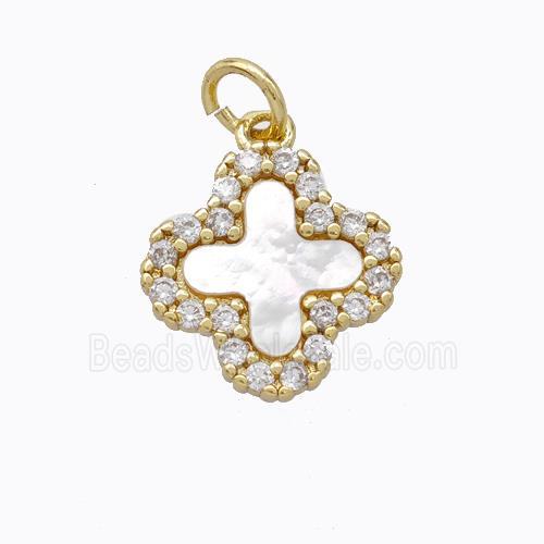 Copper Clover Pendant Pave Zirconia Shell Gold Plated