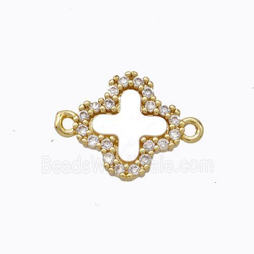 Copper Clover Connector Pave Zirconia Shell Gold Plated