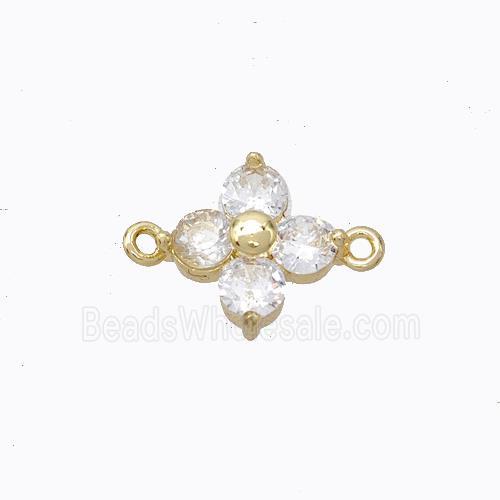 Copper Clover Connector Pave Zirconia Gold Plated