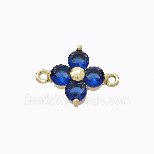Copper Clover Connector Pave Blue Zirconia Gold Plated