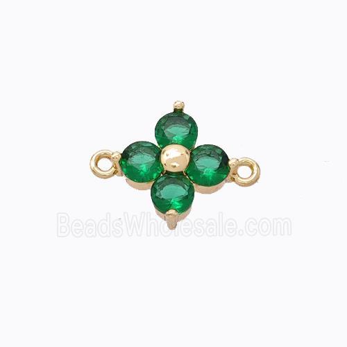 Copper Clover Connector Pave Green Zirconia Gold Plated