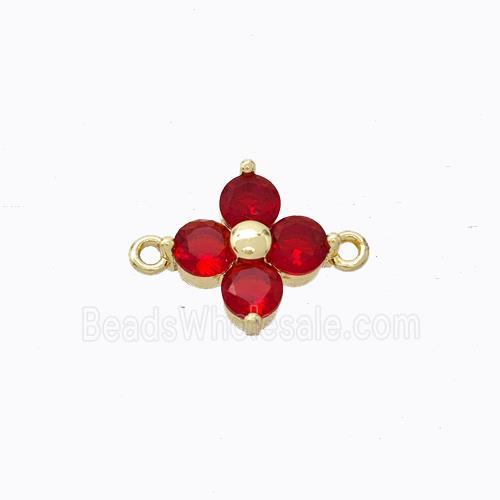 Copper Clover Connector Pave Red Zirconia Gold Plated