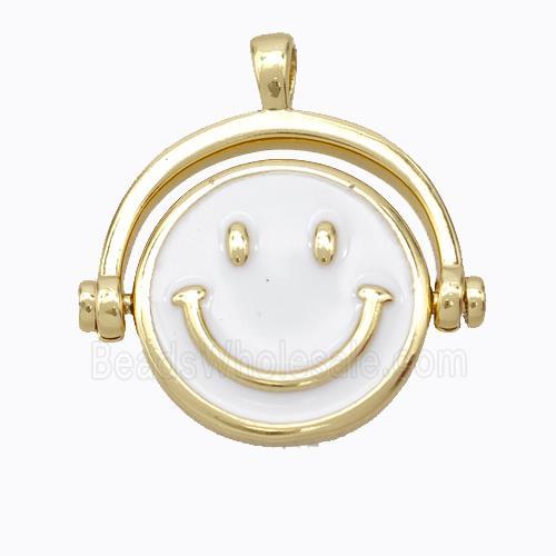 Copper Emoji Pendant White Enamel Smile Face Gold Plated