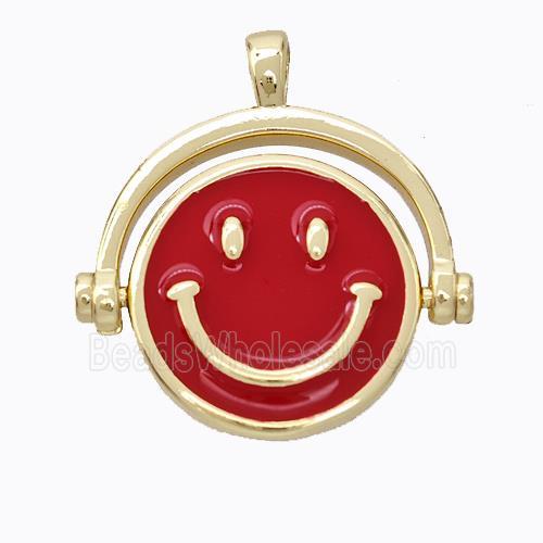 Copper Emoji Pendant Red Enamel Smile Face Gold Plated