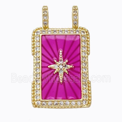 Copper Tarot Card Pendant Pave Zirconia Hotpink Star Painted Gold Plated