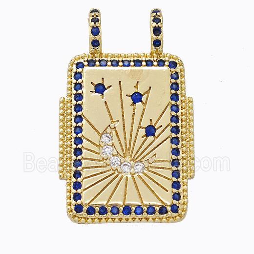 Copper Tarot Card Pendant Micropave Zirconia Moon Star 2loops Gold Plated