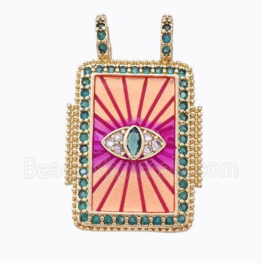 Copper Tarot Card Pendant Micropave Zirconia Eye Gold Plated