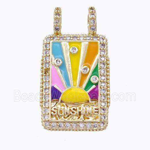 Copper Tarot Card Pendant Micropave Zirconia Sunshine Multicolor Enamel Gold Plated