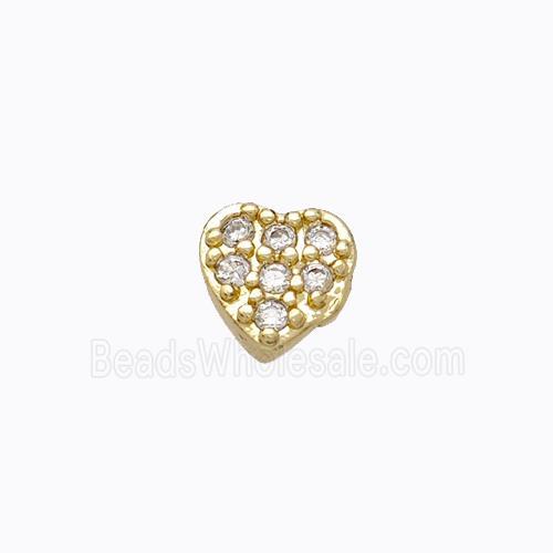 Copper Heart Beads Pave Zirconia Without Hole Gold Plated