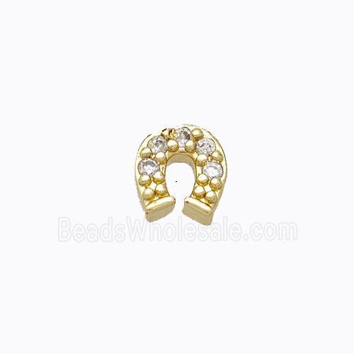 Copper Horseshoe Beads Pave Zirconia Without Hole Gold Plated