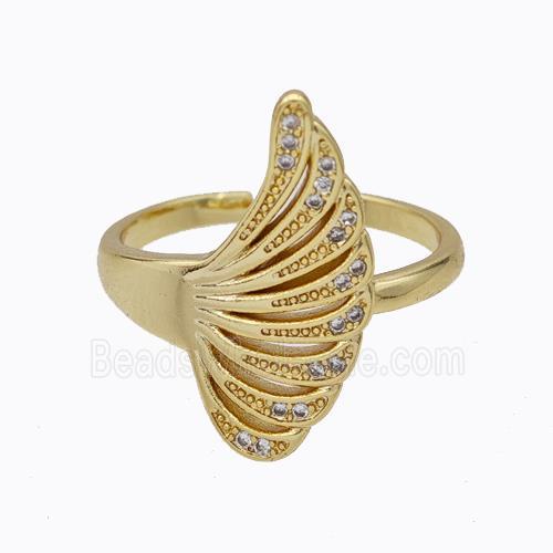 Copper Ring Pave Zirconia Angel Wings Gold Plated