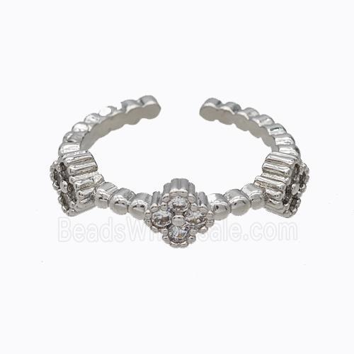 Copper Clover Rings Micropave Zirconia Platinum Plated