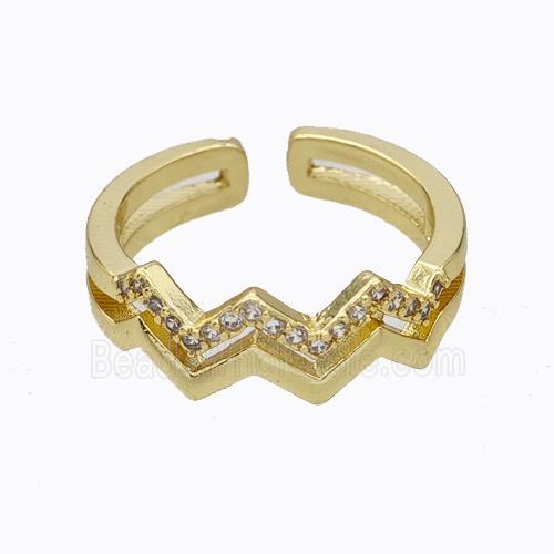 Copper Ring Wave Pave Zirconia Gold Plated