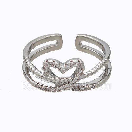 Copper Ring Heart Pave Zirconia Platinum Plated