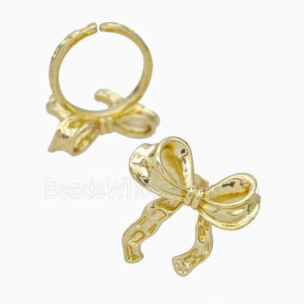 Copper Bowknot Ring Hammered Gold Plated