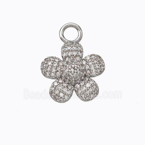 Copper Flower Pendant Micropave Zirconia Platinum Plated