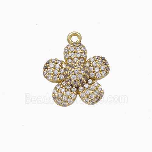 Copper Flower Pendant Micropave Zirconia Gold Plated