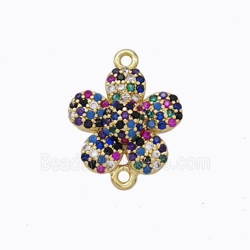 Copper Flower Connector Micropave Zirconia Multicolor Gold Plated
