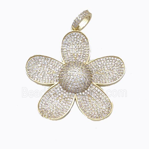Copper Sunflower Pendant Micropave Zirconia Gold Plated