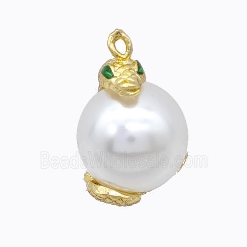 Copper Snake Pendant Pave Zirconia Pearlized Resin Gold Plated