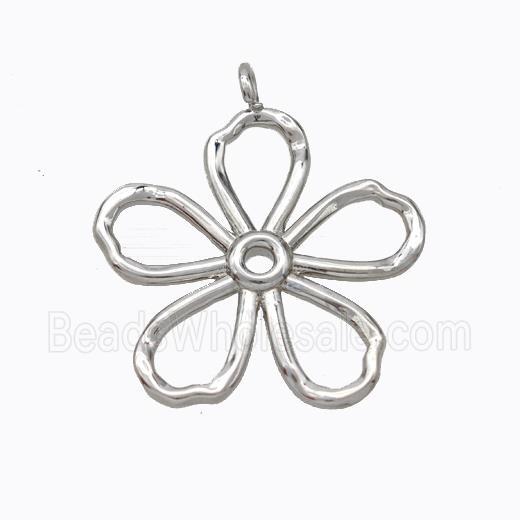 Copper Flower Pendant Hammered Platinum Plated