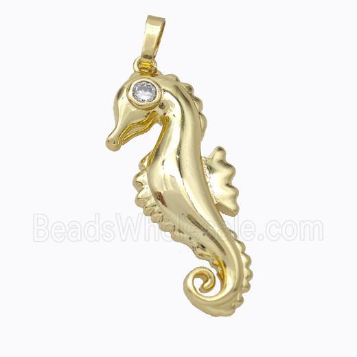Copper Seahorse Pendant Pave Zirconia Gold Plated